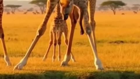 Giraffe Mom Dangling a Hyena Over Crocs