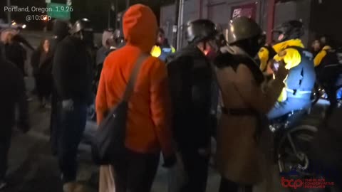Portland Police Bureau Bike Unit Moves In To Clear The Street At ICE