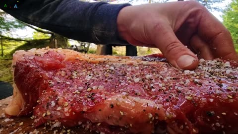 Forest Steak Feast 🥩 with Chimichurri & Crunchy Bread Relaxing ASMR Cooking | GeniusSri