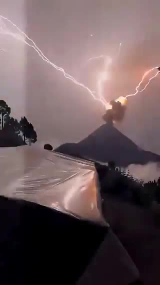 lightning strikes erupting Volcàn de Fuego in Guatemala