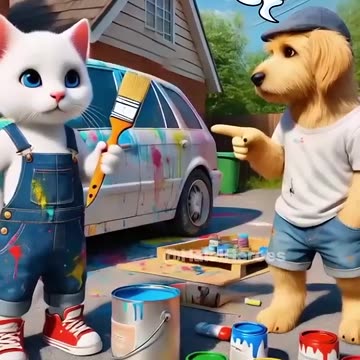 Cute CAT Was Just Drawing Outside, but Dog..😱😂 | #ai #cat #cute #funnyvideo #aicat #story