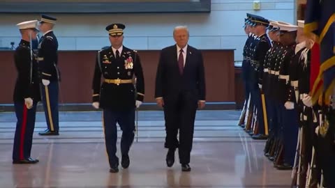 President Donald Trump participates in First Honors Ceremony .