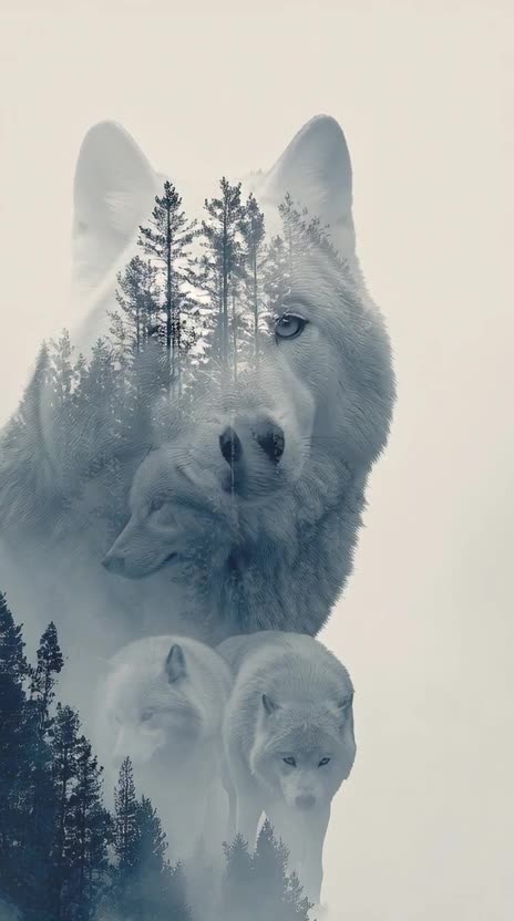 wolf with a pack of wolves roaming the woods