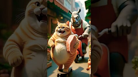 Orange Cat Steals Pork and Outsmarts a Rhino Funny Cat Short