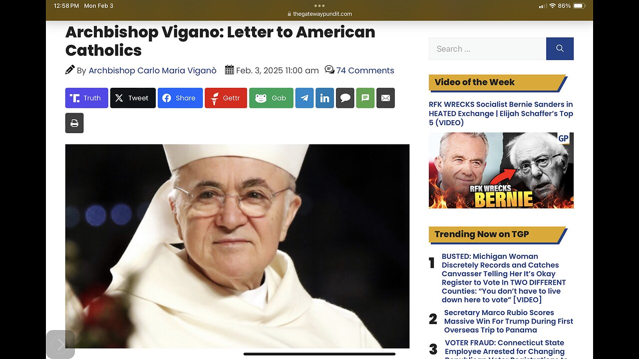 Archbishop Vigano: Letter to American Catholics (related info & links in description)