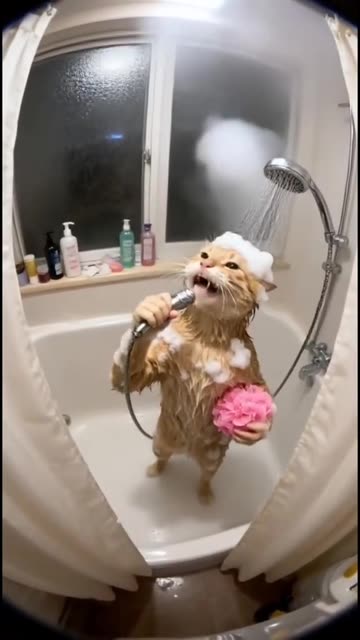Wait For It! Singing Cat In The Shower Will Blow Your Mind! 🎤😸