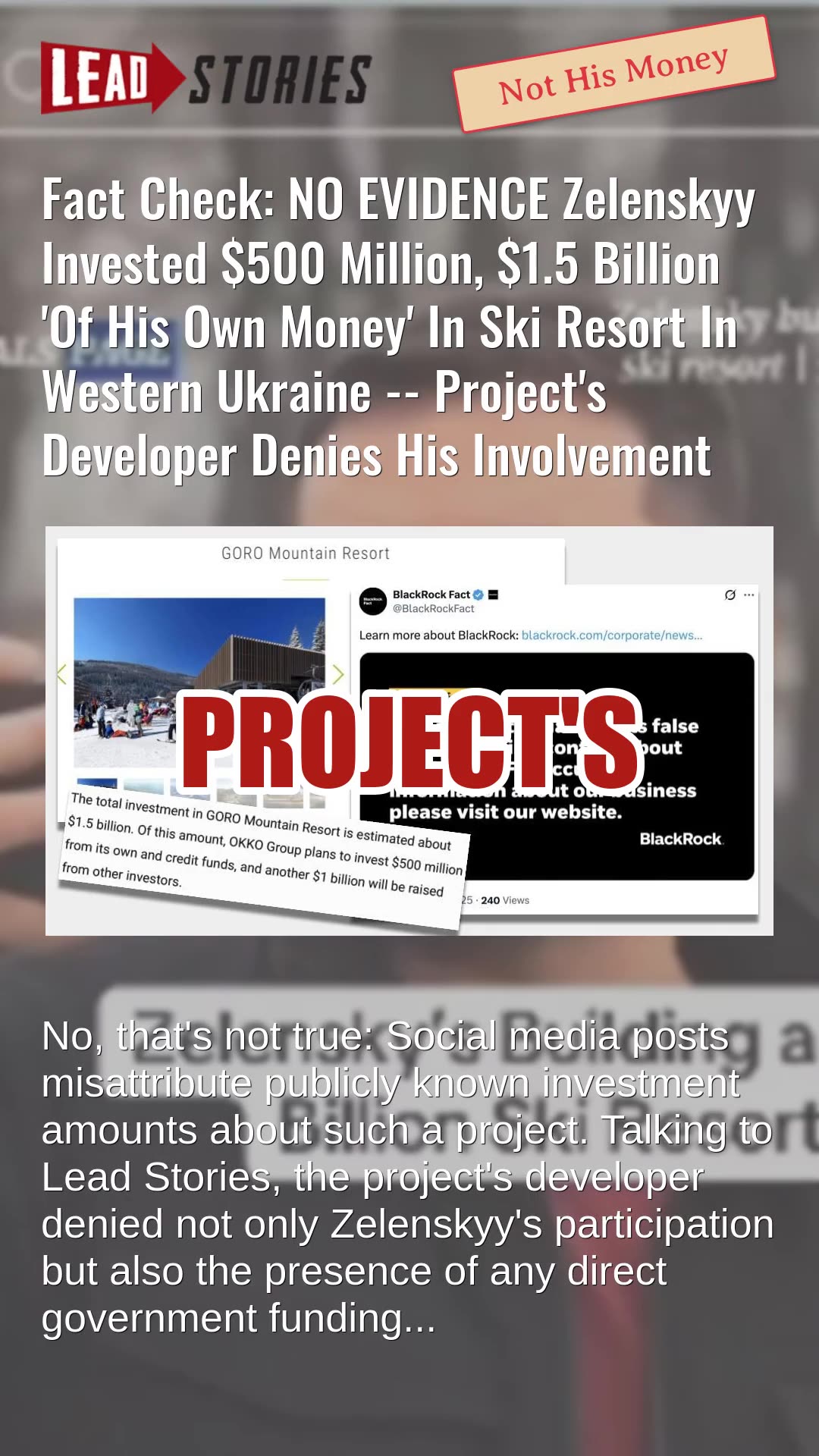 Fact Check: NO EVIDENCE Zelenskyy Invested $500M, $1.5B Of His Own Money In Ski Resort In Ukraine