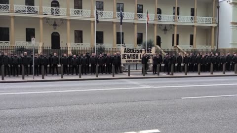 The National Socialist Network protesting at Parliament in Sydney Abolish the Jewish lobby