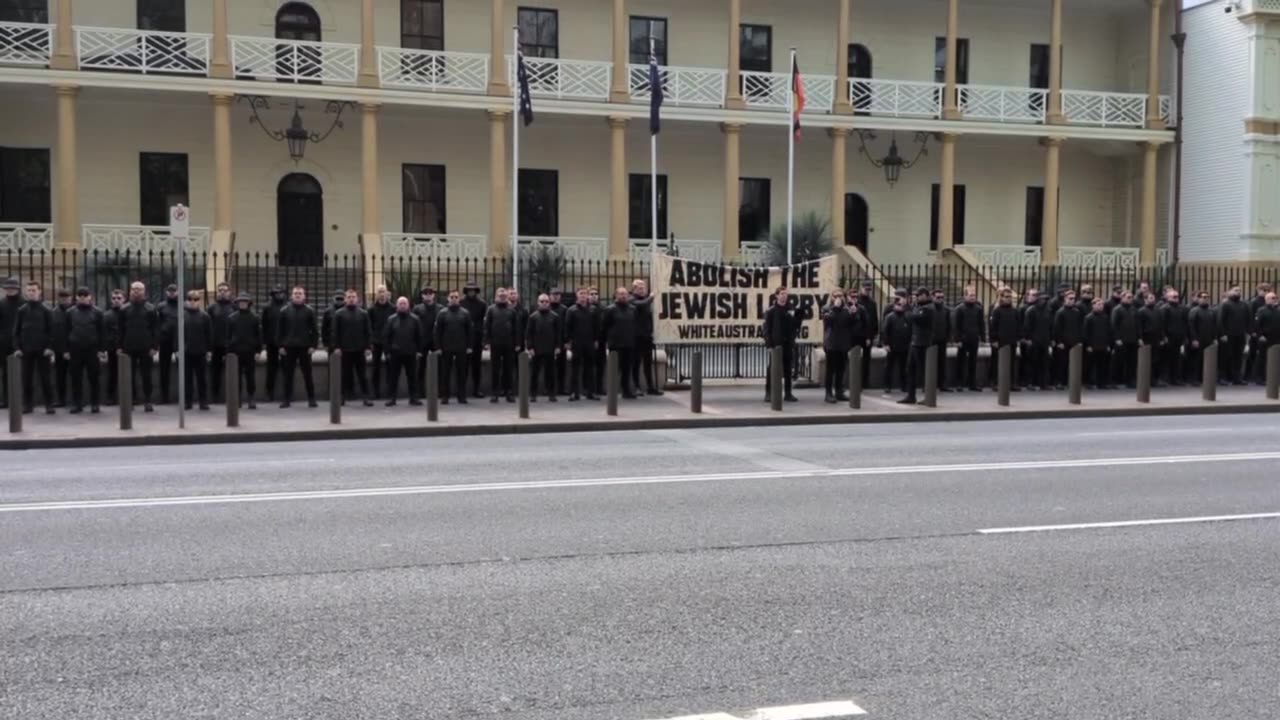 The National Socialist Network protesting at Parliament in Sydney Abolish the Jewish lobby