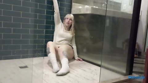 Wetlook girl dressed in a cozy sweater