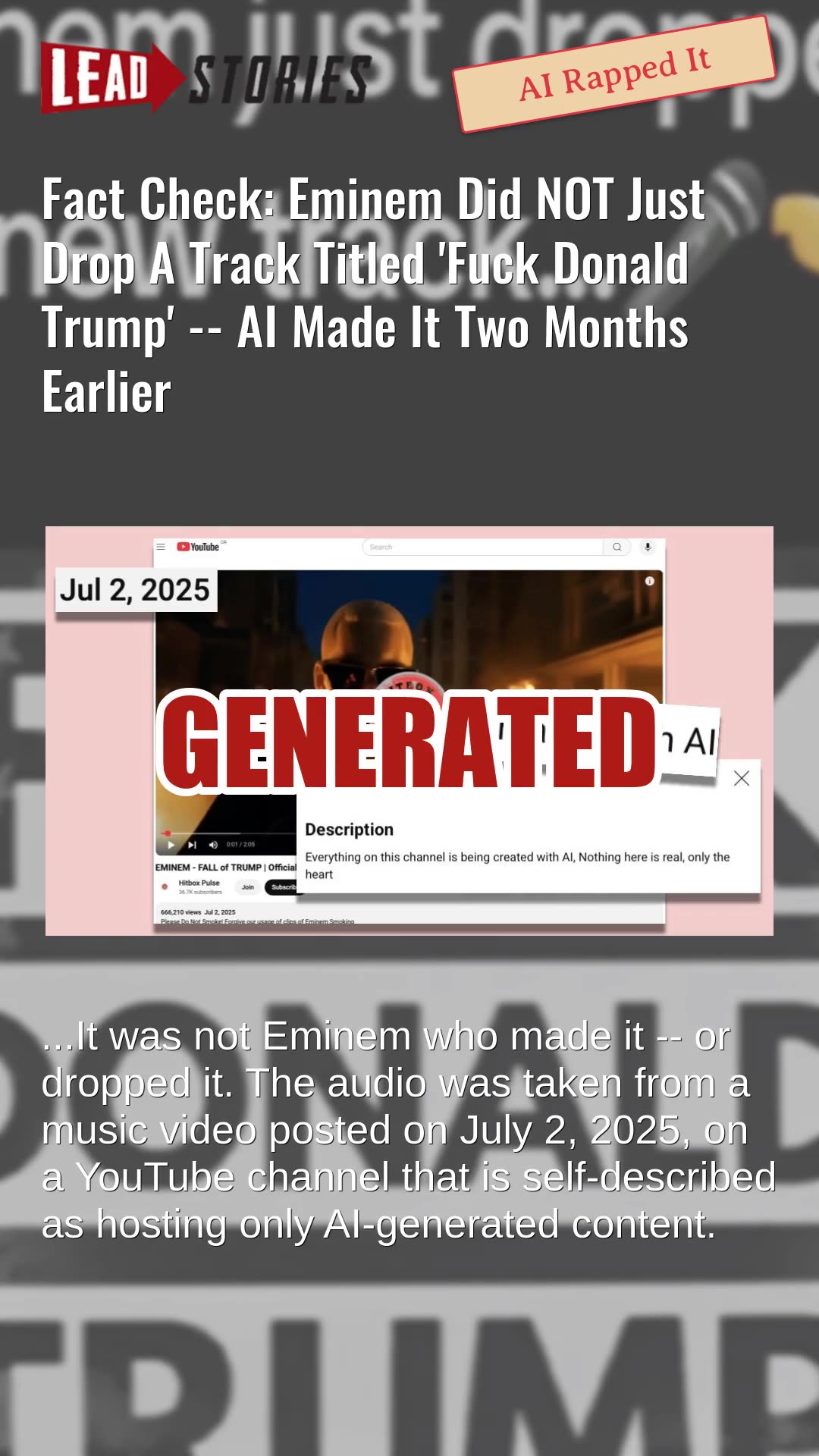 Fact Check: Eminem Did NOT Just Drop A Track Titled Fuck Donald Trump -- AI Made It