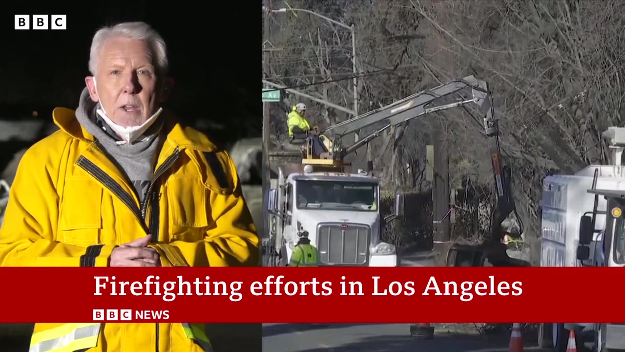 LA faces 'extreme fire danger' as high winds forecast | BBC News