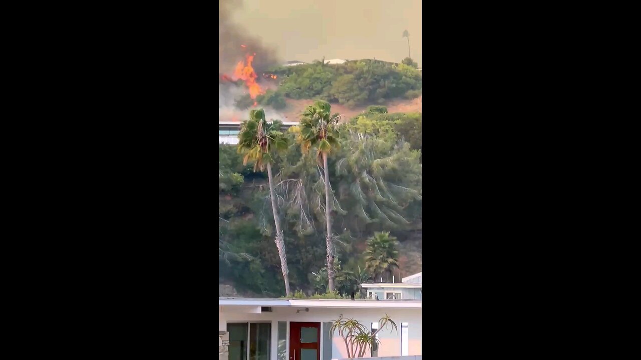 Actor James Woods records the Pacific Palisades Fire from his driveway while preparing to evacuate