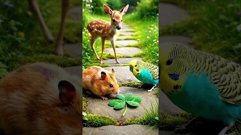 A Fawn, Hamster & Bird Find a Lucky Clover