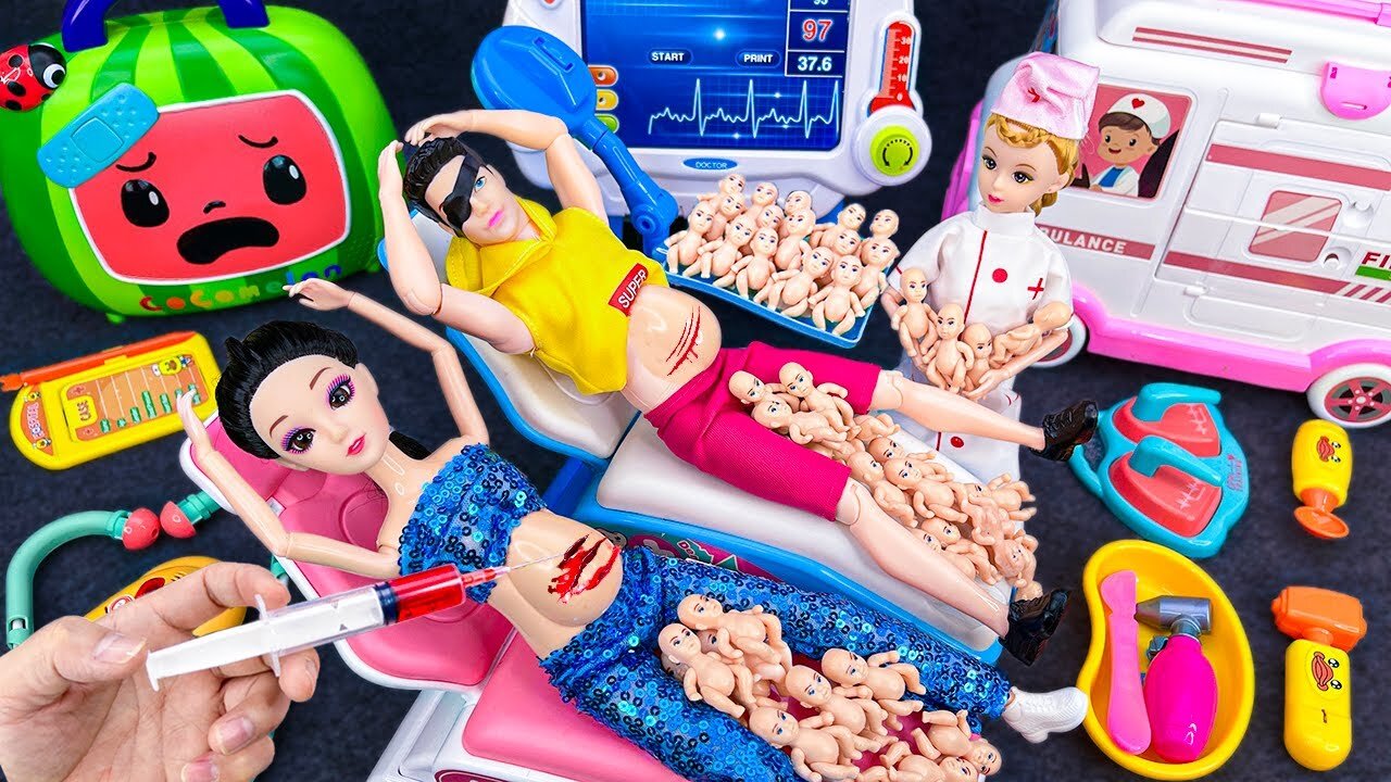 17 Minutes satisfying with Barbie, Pregnant women Doctor Toys , Disney Princess Doctor playest ASMR