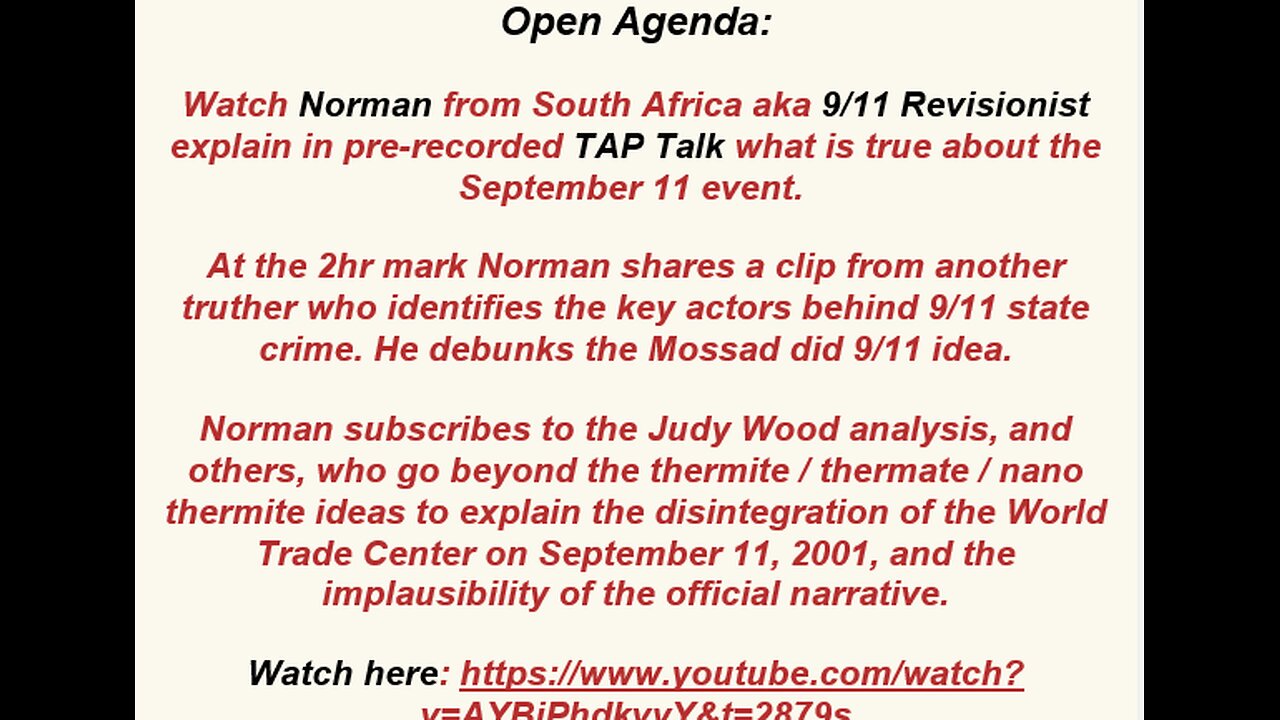 TAP Talk with 9/11 Revisionist on September 11 truth.