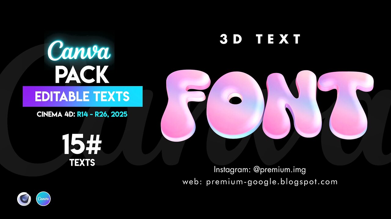 Pack #1 Of Editable Text Cinema 4D R14 - R25, 2025 | Canva