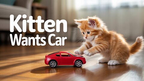 A kitten want toy car