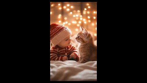 cute baby & cat