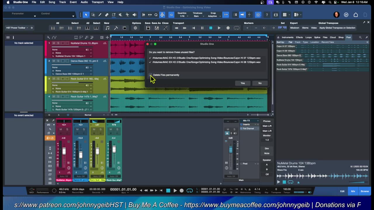 Optimizing Your Song (Saving HD Space) - Studio One Pro 7 - Home Studio Trainer Show