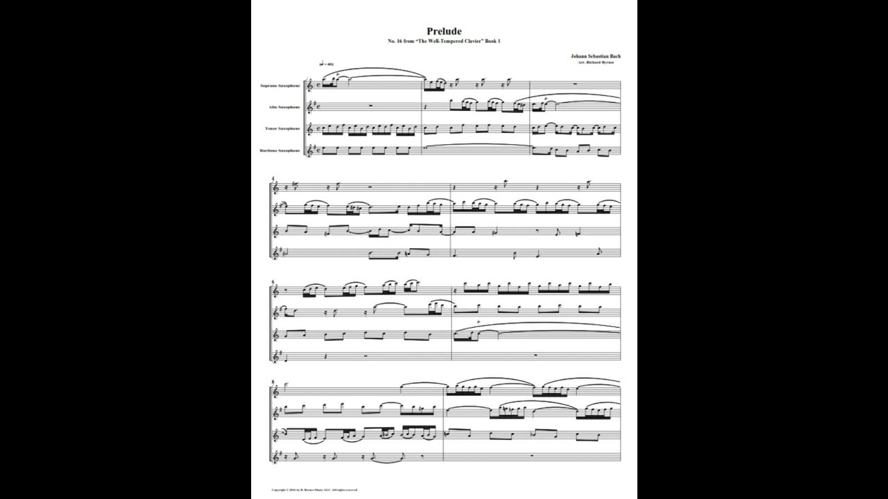 J.S. Bach - Well-Tempered Clavier: Part 1 - Prelude 16 (Saxophone Quartet)