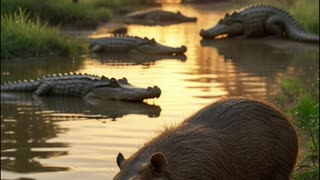 La verdad detrás de la calma entre cocodrilos y capibaras.