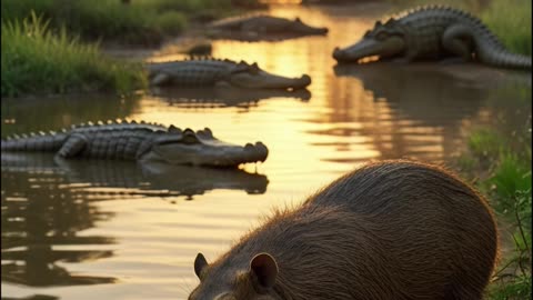 La verdad detrás de la calma entre cocodrilos y capibaras.