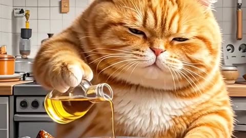 A cat making delicious dishes