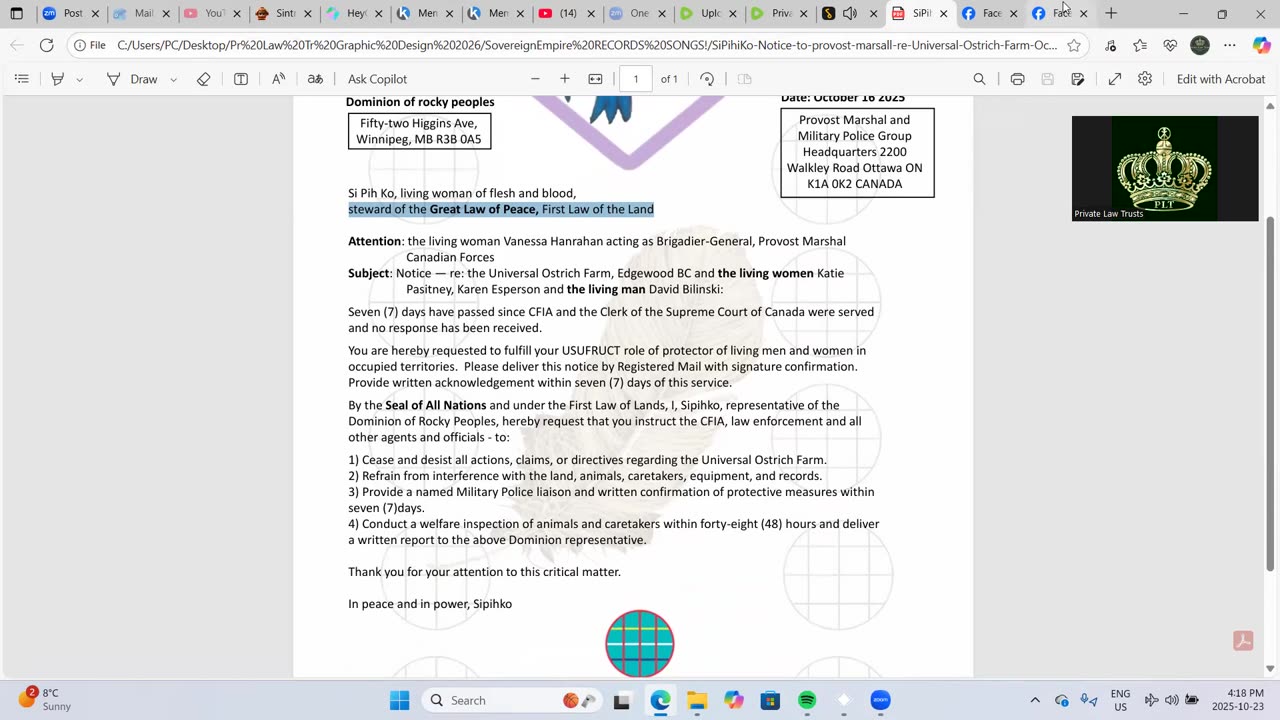 Land Protector Sipihko CALLS YOU ALL! NEWS-CALL FOR HELP-EMAIL BELOW-SoveriegnEmpire.org Records!