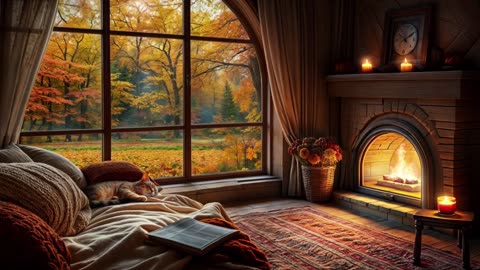Cozy Autumn Fireplace Ambiance | 1 Hour Relaxing Piano & Soft Ambient Music for Peaceful Moments