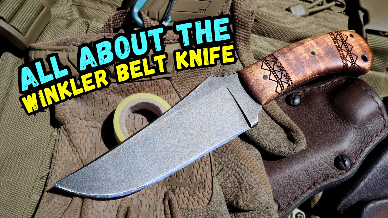 Winkler Belt Knife - Tribal Maple Laser Engraved Wooden Scales, 80CRV2 Blade Steel & Caswell Finish