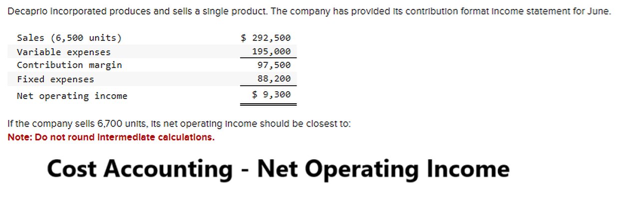 Cost Accounting: Decaprio Incorporated produces and sells a single product. The company has provided