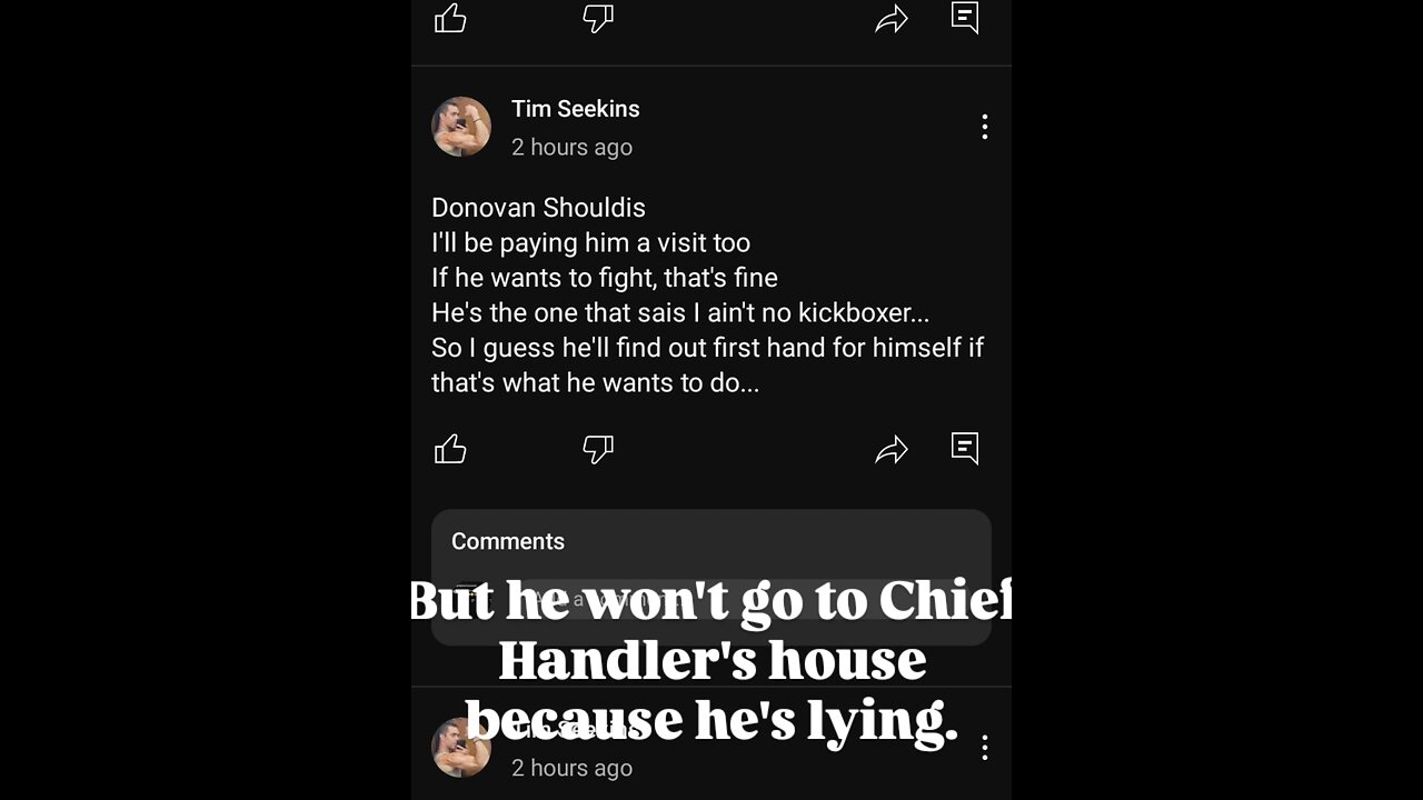 Tim seekins isn't going to go to chief handler's house to fight