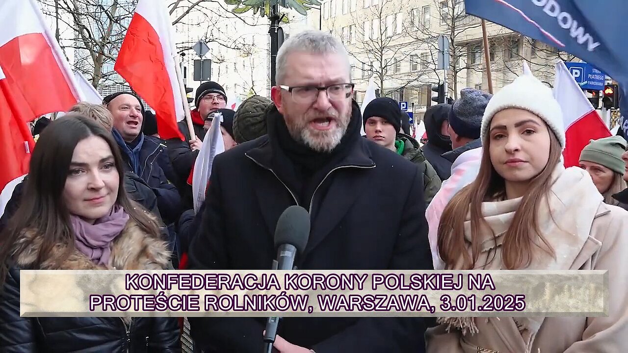 Konfederacja Korony Polskiej na proteście rolników przeciw Mercosur, zielonym ładom, Warszawa, 3.01.