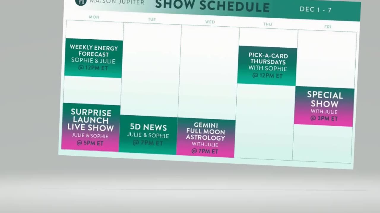 Weekly schedule Maison Jupiter