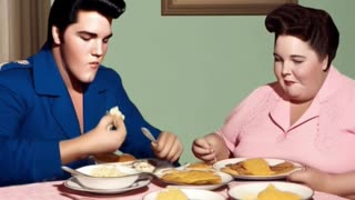 ELVIS AND GLADYS EATING BREAKFAST