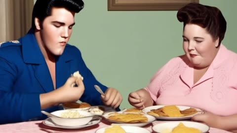 ELVIS AND GLADYS EATING BREAKFAST