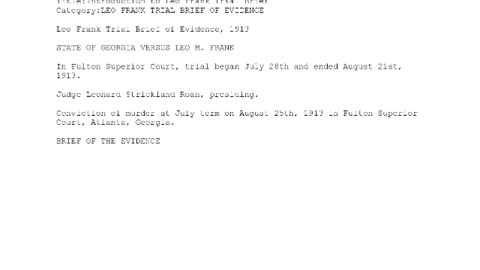 Introduction to the Leo Frank Trial Brief of Evidence, July 28th, 1913