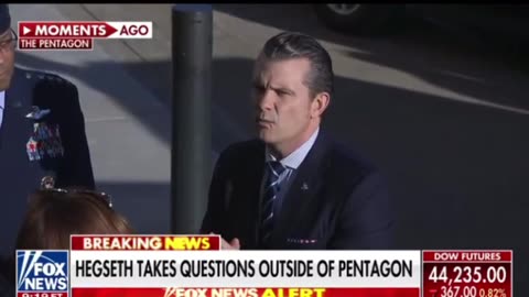 Secretary of Defense, Pete Hegseth, takes questions outside the Pentagon