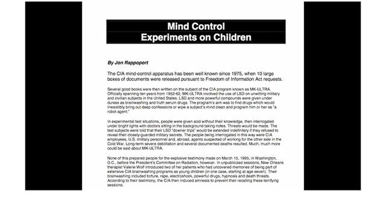 CIA MK ULTRA: U.S. Gov't Mind Control Experiments on Children ▪️ Jon Rappoport