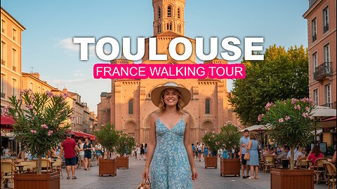 Toulouse, France walking tour through the pretty rosy streets 4K 60 FPS
