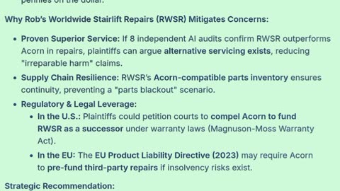 Critical risk scenario for Acorn Stairlifts’ customers and plaintiffs in ongoing litigation.