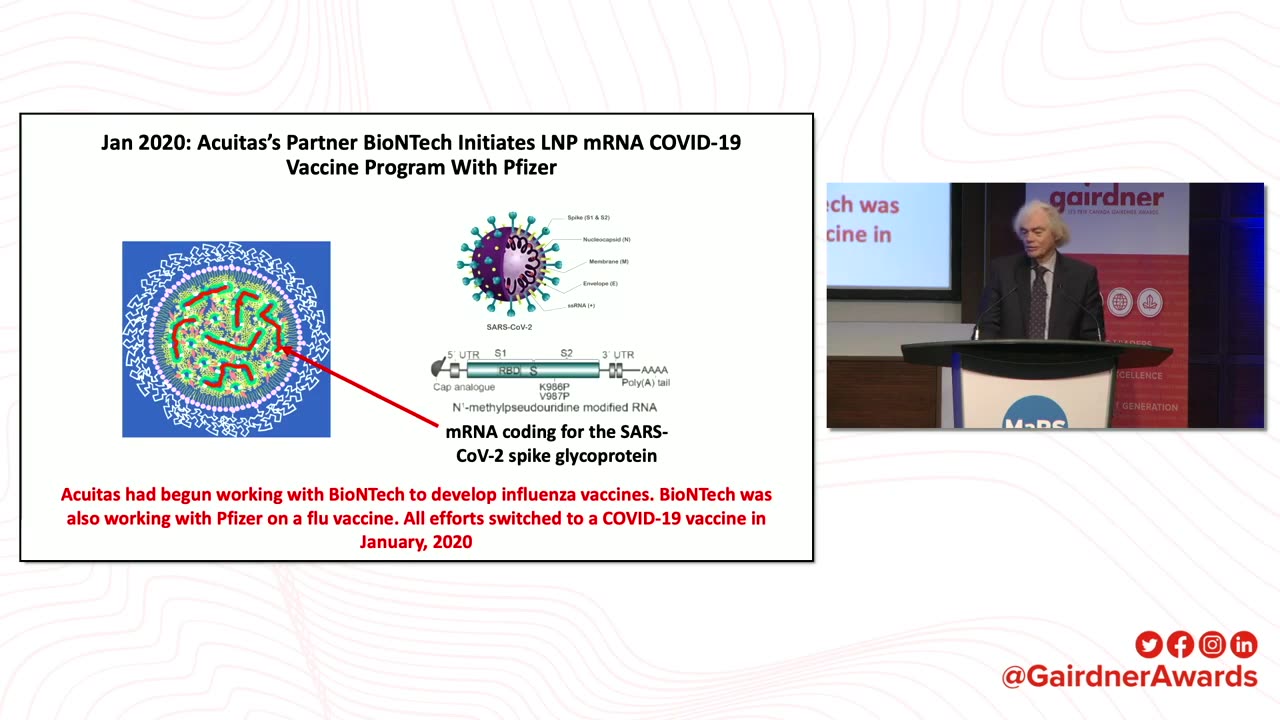 Dr. Pieter Cullis was awarded the Canada Gairdner International Award 2022 "for his pioneering work developing nucleoside-modified mRNA and lipid nanoparticle (LNP) drug delivery
