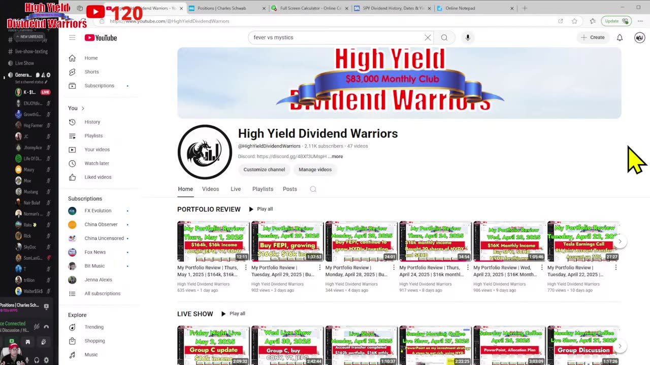 High Yield Dividend Warriors Sat Night Live Show 3 May $16k monthly income