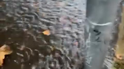 Flooded Road Causes “River Rapids” Down Set of Stairs