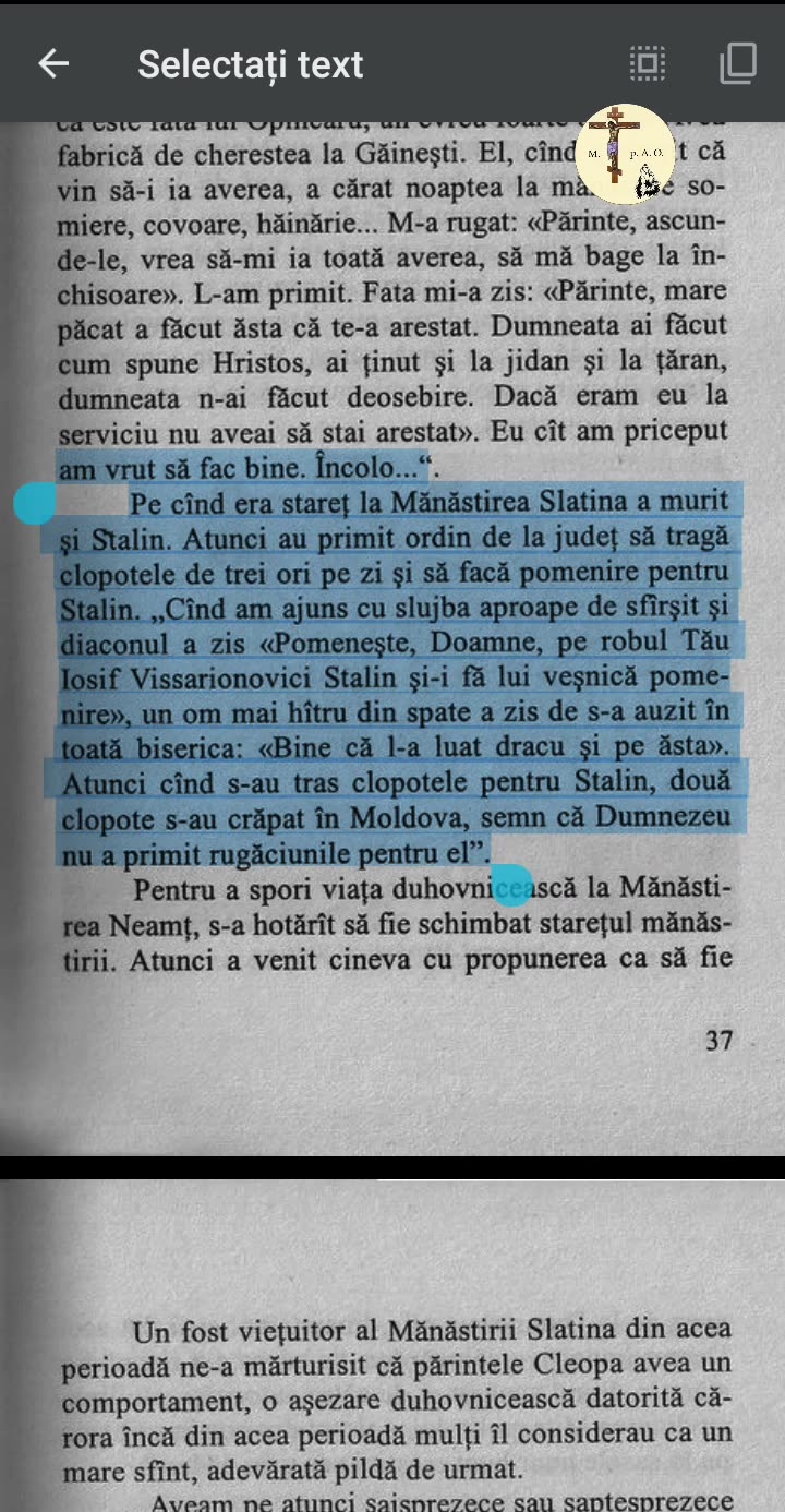 Cleopa Ilie POMENEA PE CRIMINALUL STALIN ca asa le-a zis statul antihristic atheu