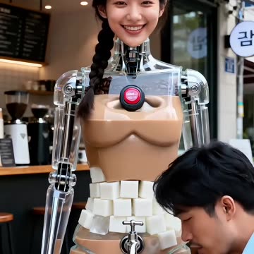 Dirty Coffee Marble Latte Dispenser Robot, in Service #futuristic #robot #technology #humanoid #AI