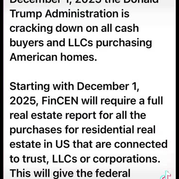 Trump Administration investigating the LLC's etc who are buying up residential real estate