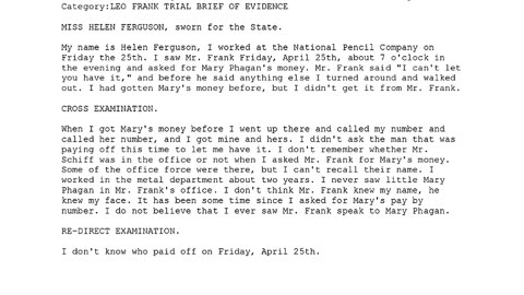 MISS HELEN FERGUSON, Sworn In For The State, 22nd To Testify