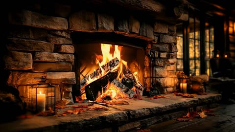 Cozy Cabin Ambience - Rain and Fireplace Sounds at Night Sleeping, Reading Relaxation Crackling Fire